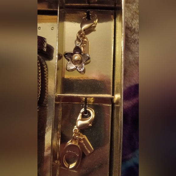 Coach Brown and Metallic Wine Wristlet with 4 Piece Charm Set NWT - Picture 7 of 13